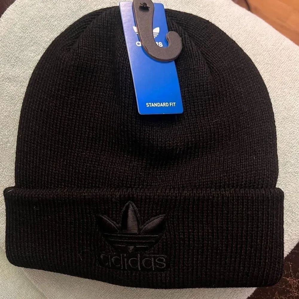 Adidas Trefoil Black On Black Unisex Cuff Beanie OSFA
